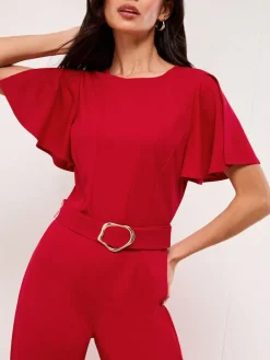 Sale Lipsy Short Sleeve Hardware Jumpsuit Red
