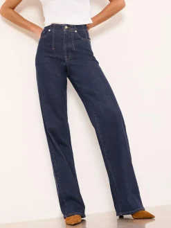 Outlet Lipsy Rinse Wash Petite Tailored Seam Detail Wide Leg Jeans