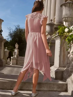 Discount Lipsy Lace Front Flutter Sleeve Occasion Dress (5-16yrs) Rose Pink