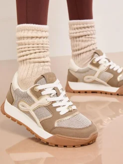 Best Lipsy Lace Up Chunky Runner Sports Trainers Taupe