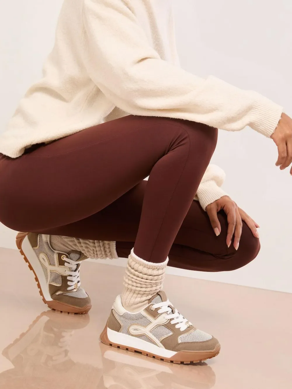 Best Lipsy Lace Up Chunky Runner Sports Trainers Taupe