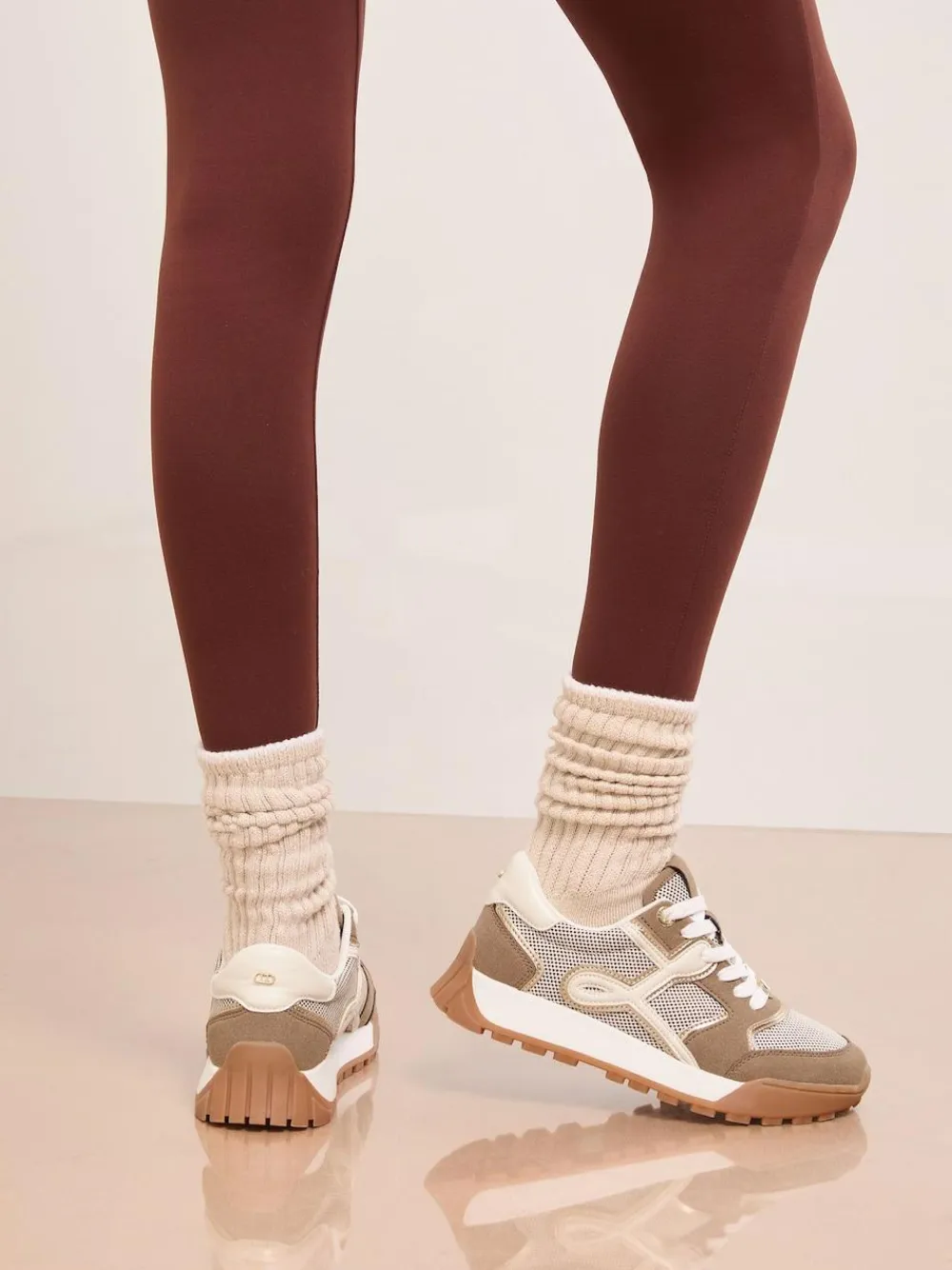 Best Lipsy Lace Up Chunky Runner Sports Trainers Taupe
