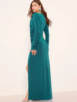 Lipsy Teal Blue Cowl Neck Long Sleeve Slinky Maxi Dress^Women Occasion Dresses|Maxi Dresses