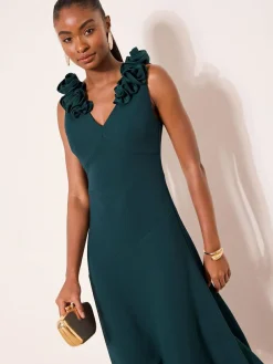 New Lipsy Teal Blue Flower Trim V-Neck Skater Dress