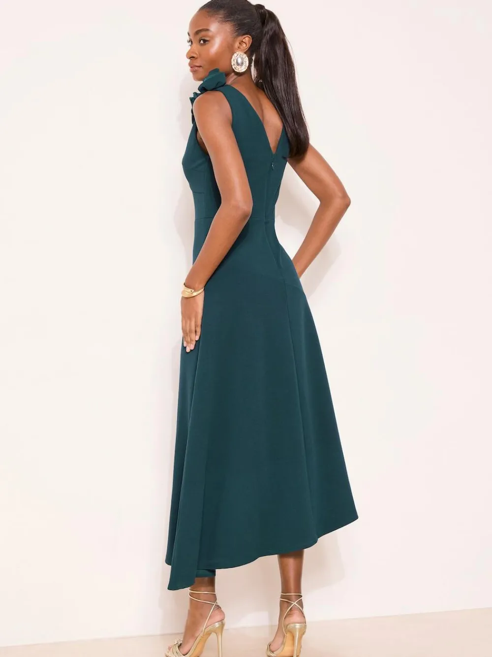 New Lipsy Teal Blue Flower Trim V-Neck Skater Dress