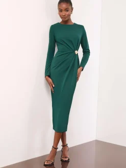 Lipsy Teal Blue Petite Long Sleeve Hardware Detail Bodycon Midi Dress^Women Occasion Dresses|Midi Dresses