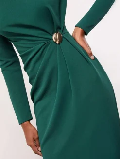 Lipsy Teal Blue Petite Long Sleeve Hardware Detail Bodycon Midi Dress^Women Occasion Dresses|Midi Dresses