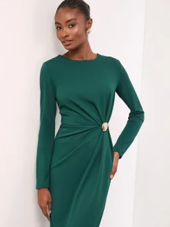 Lipsy Teal Blue Petite Long Sleeve Hardware Detail Bodycon Midi Dress^Women Occasion Dresses|Midi Dresses