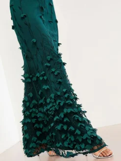 Outlet Lipsy Teal Blue Petite Premium Floral 3D Textured Halter Maxi Dress