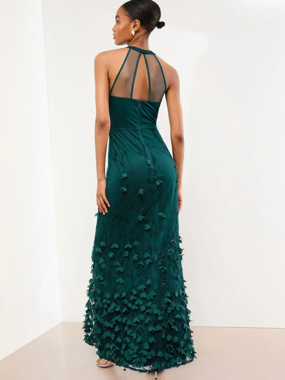 Outlet Lipsy Teal Blue Petite Premium Floral 3D Textured Halter Maxi Dress