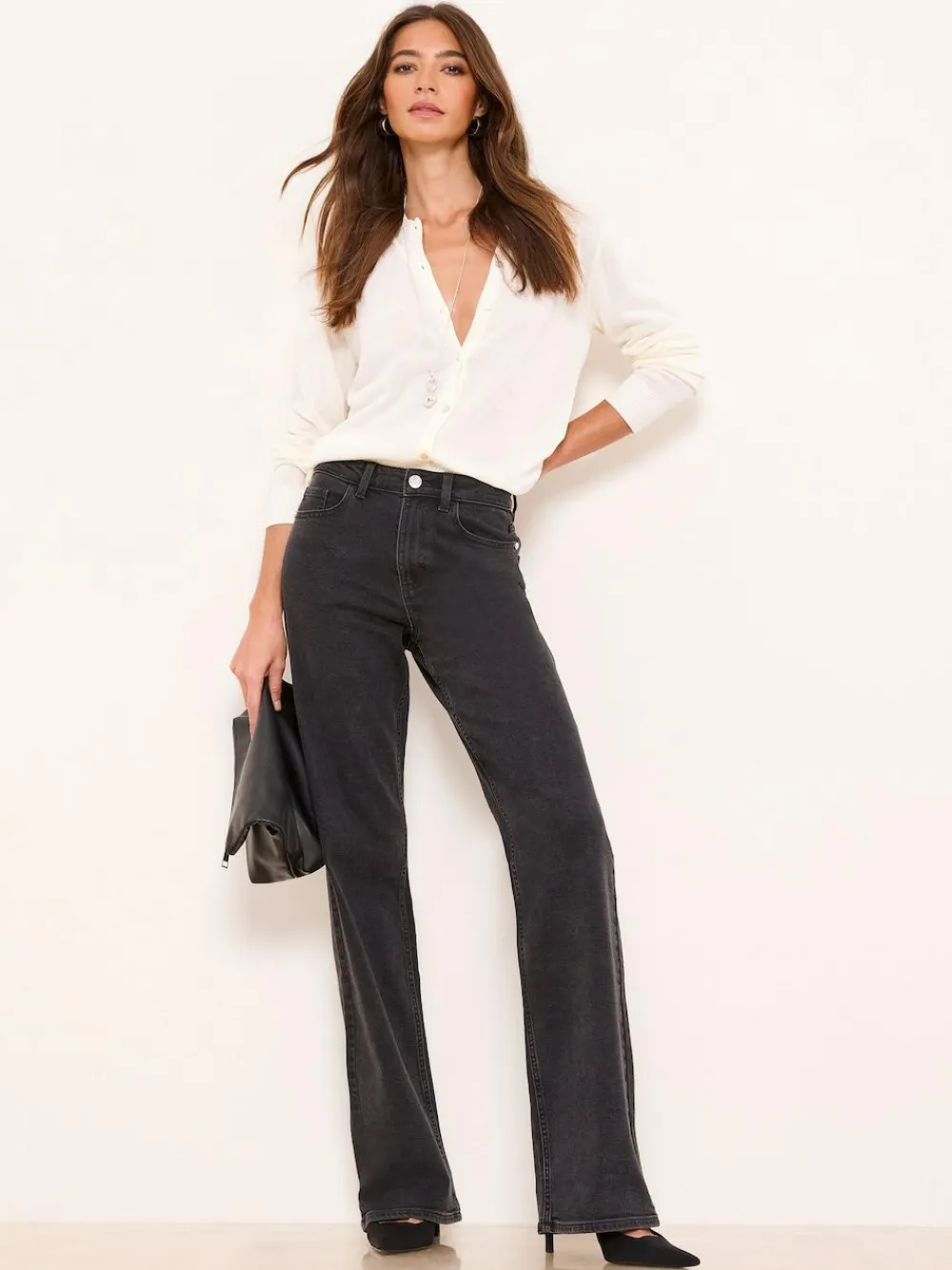 Sale Lipsy Wide Leg Jeans Washed Black