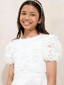 New Lipsy White 3D Floral 2-in-1 Occasion Dress (5-16yrs)