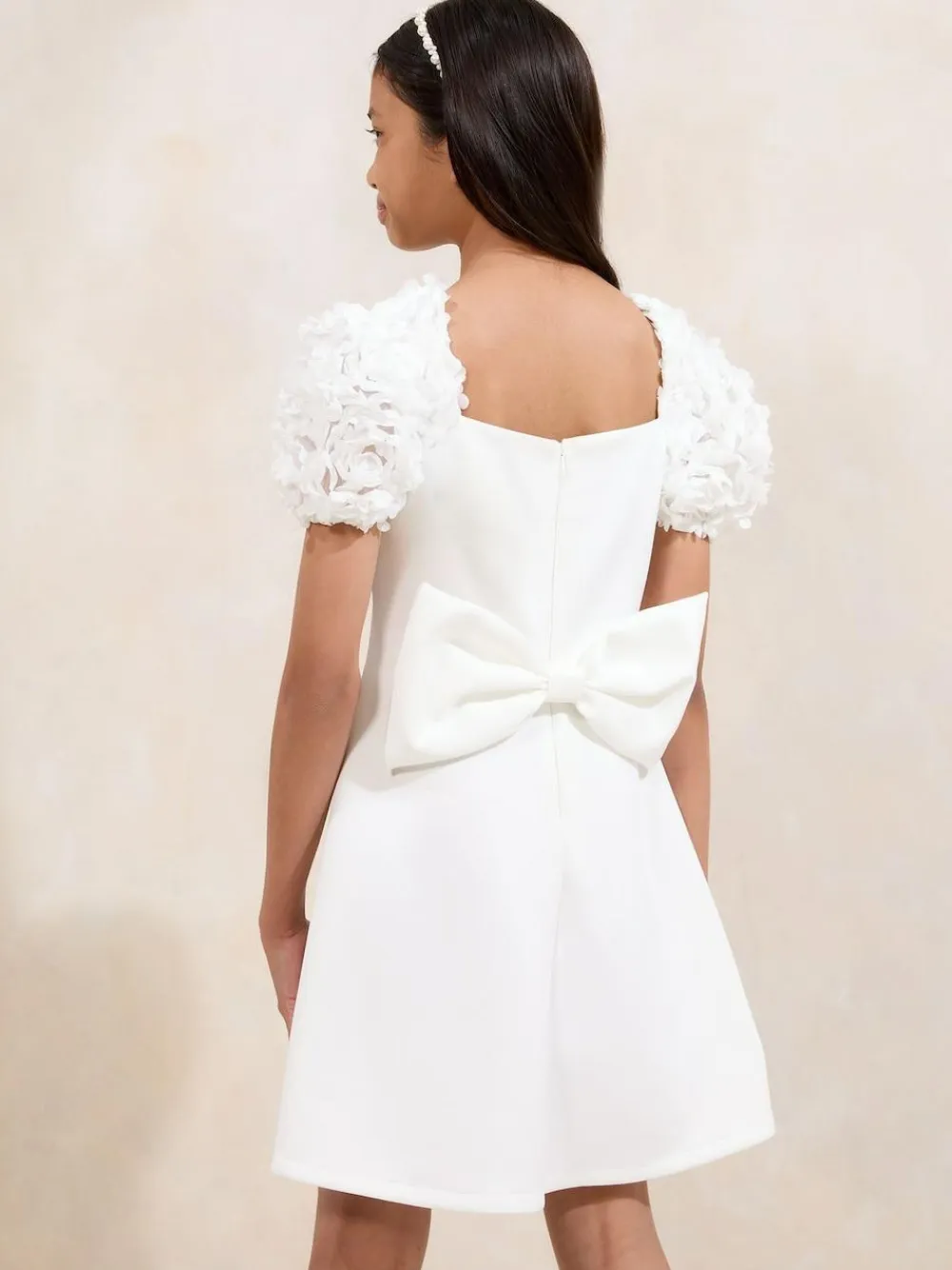 New Lipsy White 3D Floral 2-in-1 Occasion Dress (5-16yrs)