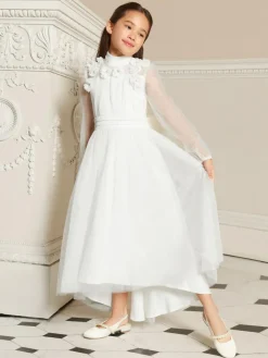 Lipsy White Holy Communion Long Sleeve Mesh Corsage Occasion Dress (7-11yrs)^ Occasionwear