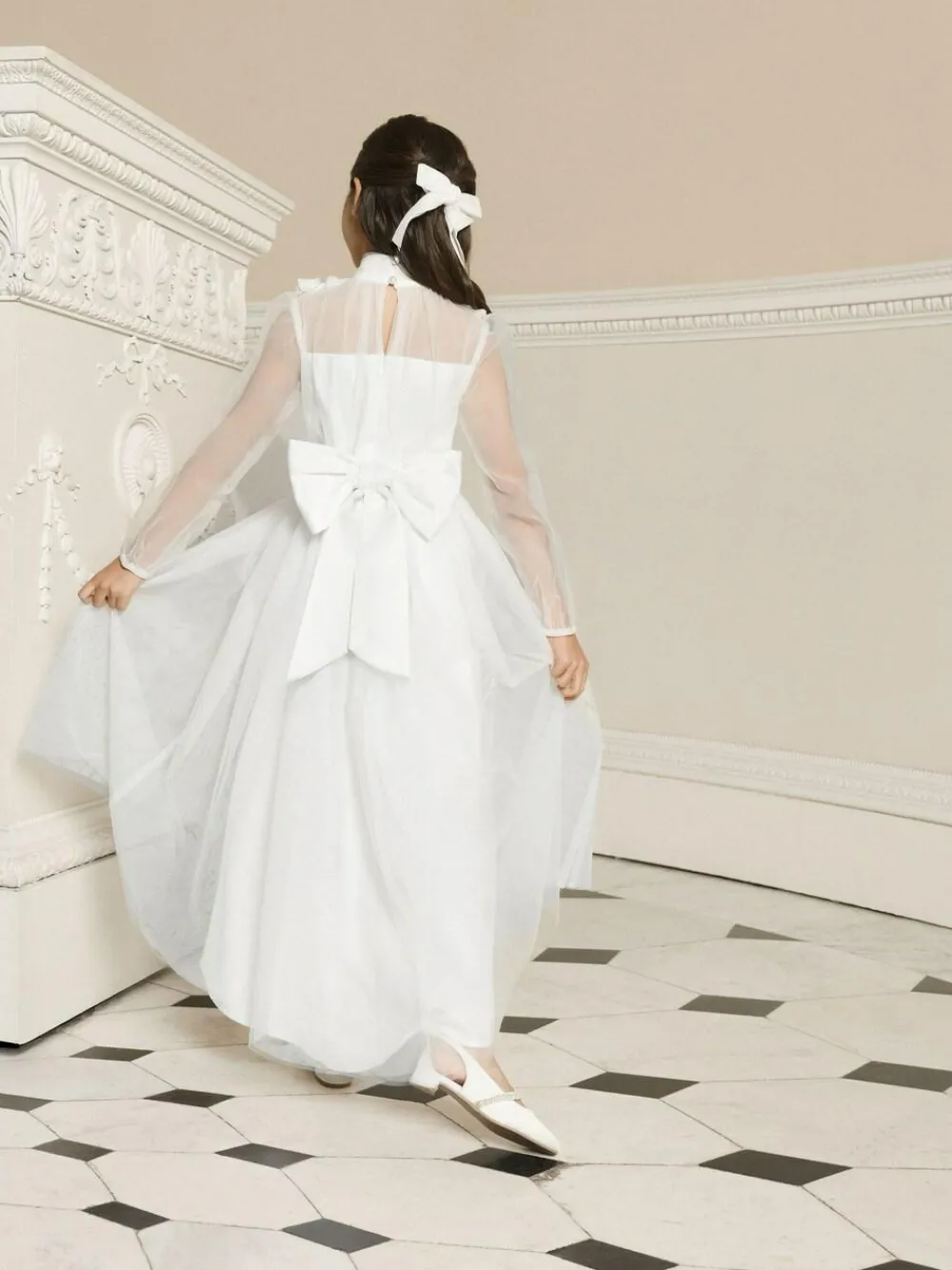 Lipsy White Holy Communion Long Sleeve Mesh Corsage Occasion Dress (7-11yrs)^ Occasionwear