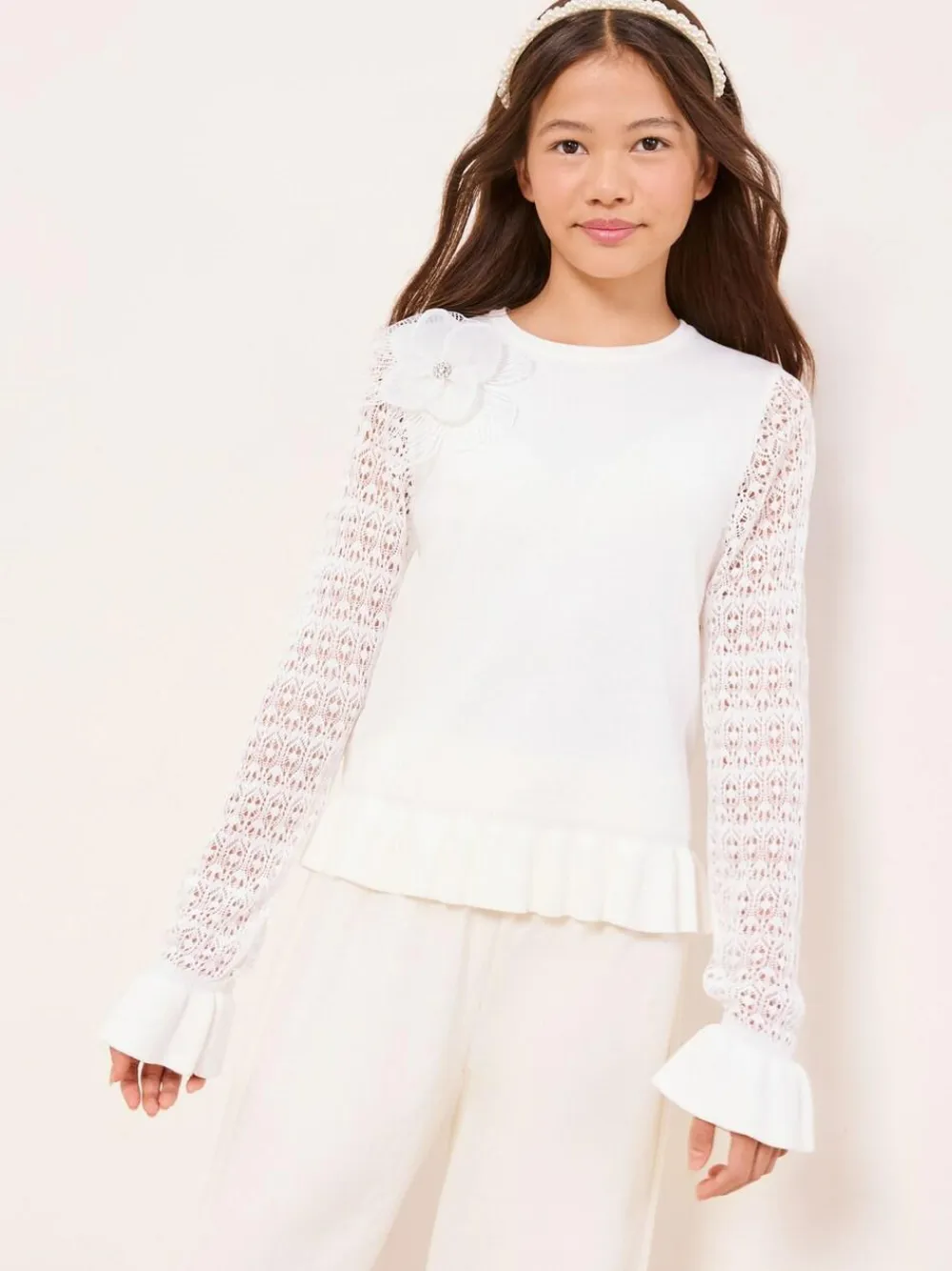 Lipsy White Knit Peplum Lace Occasion Jumper (5-16yrs)^ Knitwear & Sweaters|Knitwear