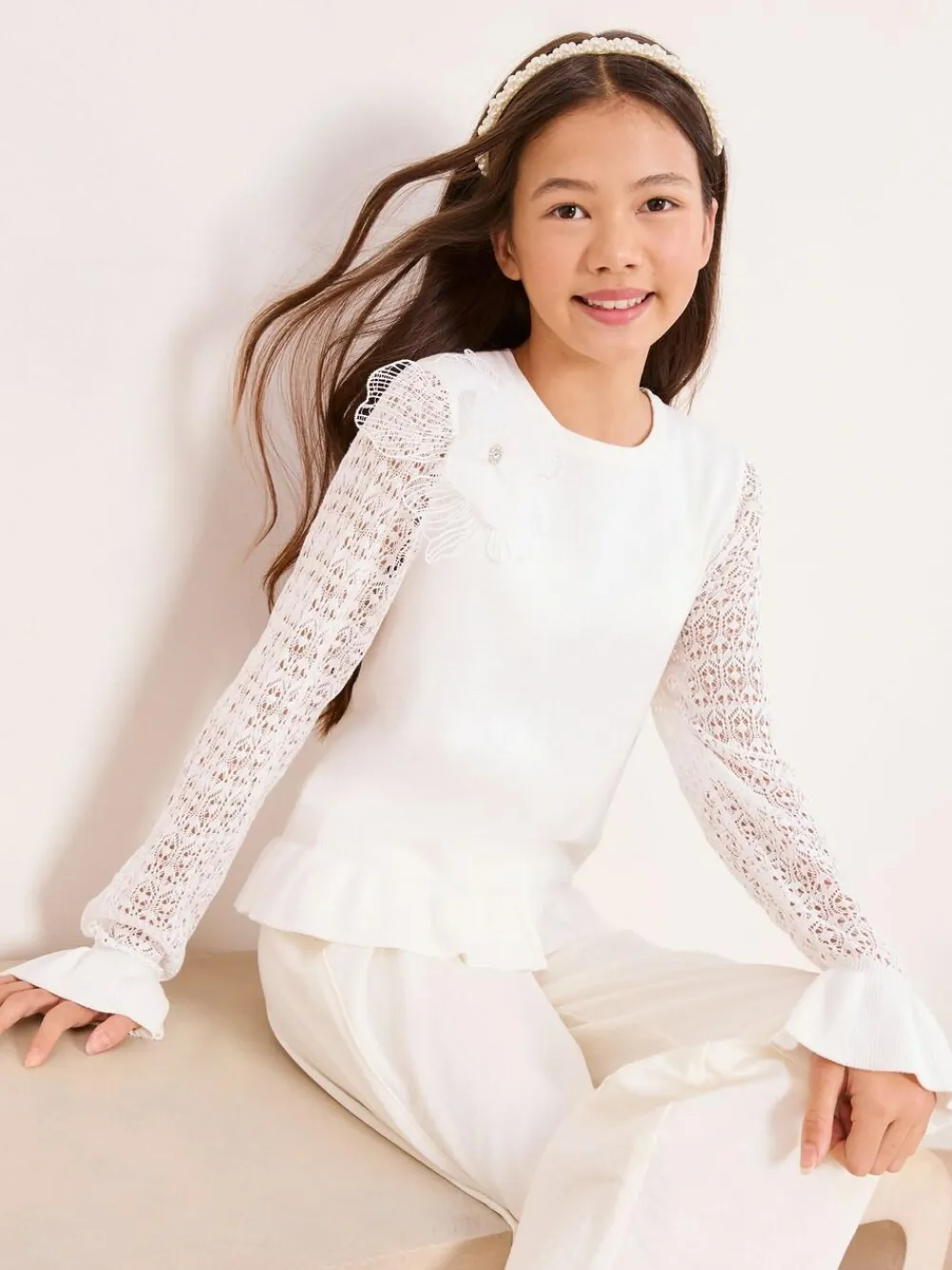 Lipsy White Knit Peplum Lace Occasion Jumper (5-16yrs)^ Knitwear & Sweaters|Knitwear