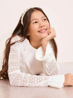 Lipsy White Knit Peplum Lace Occasion Jumper (5-16yrs)^ Knitwear & Sweaters|Knitwear