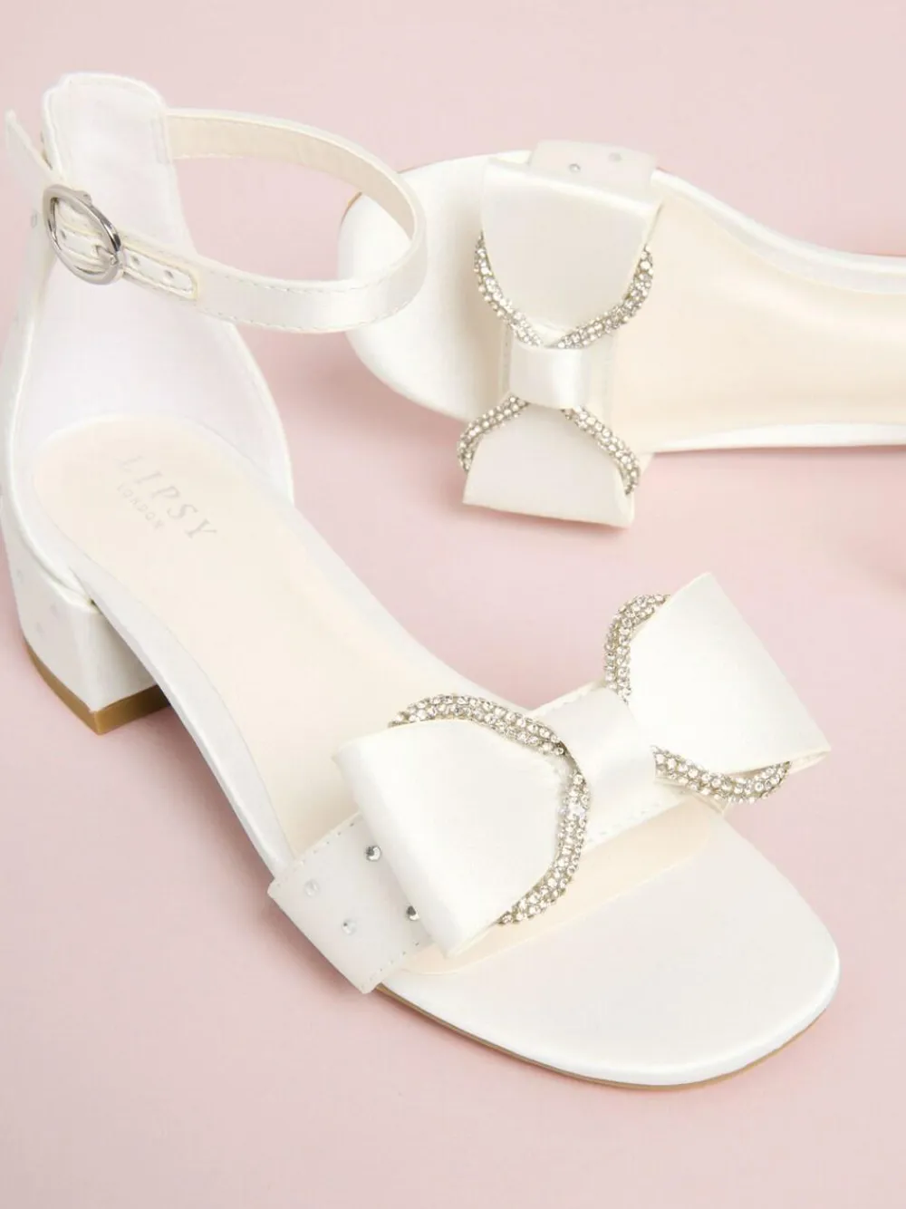 Lipsy Standard Fit (F) Embellished Bow Occasion Flower Girl Block Heeled Sandals^ Shoes