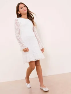 Lipsy White Teen Occasion Floral Lace Dress (10-16yrs)^ Dresses|Occasionwear