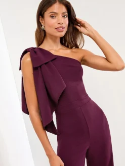 Online Lipsy Wine Petite One Shoulder Bow Jumpsuit