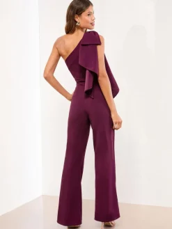 Online Lipsy Wine Petite One Shoulder Bow Jumpsuit