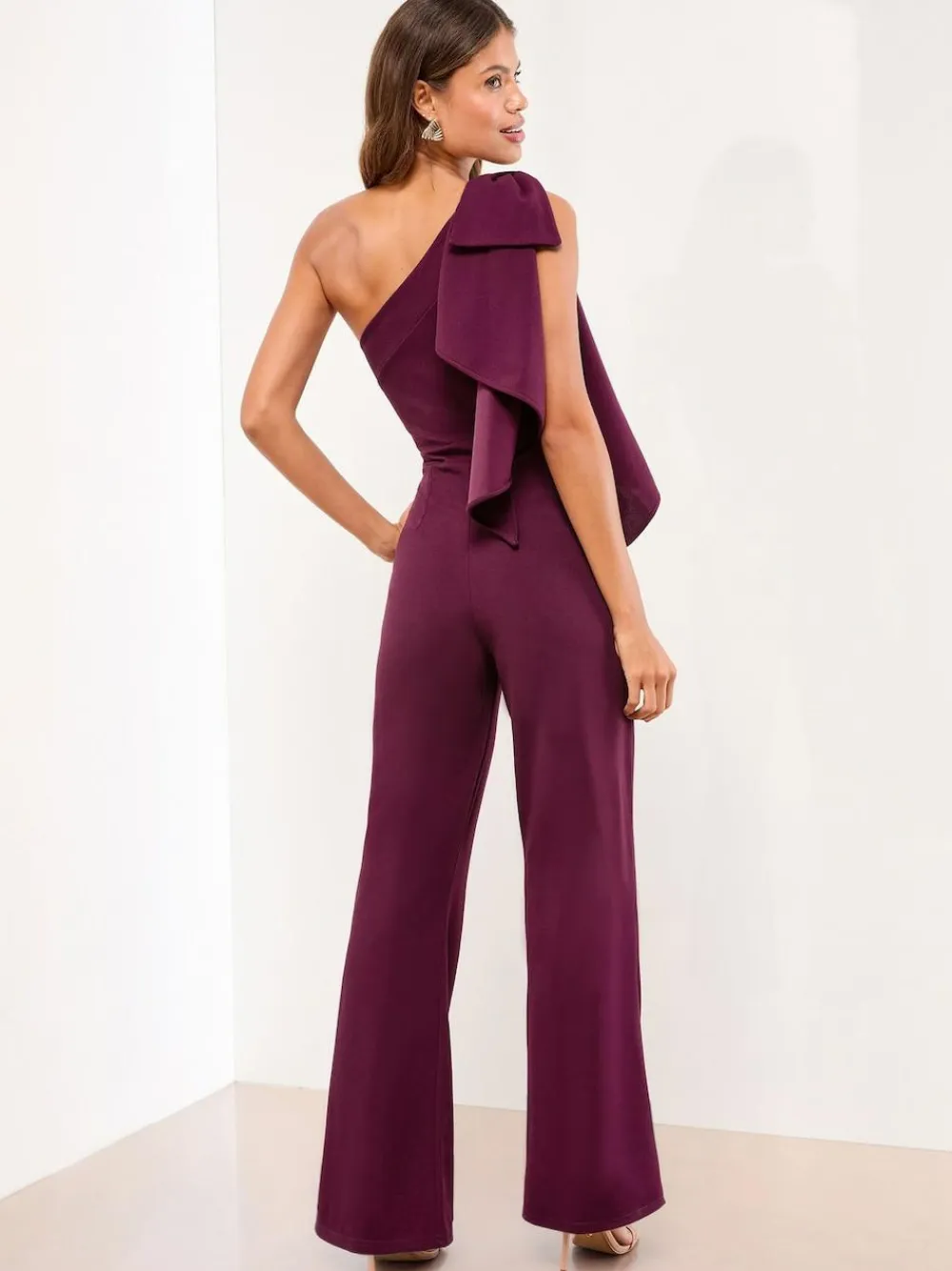 Online Lipsy Wine Petite One Shoulder Bow Jumpsuit