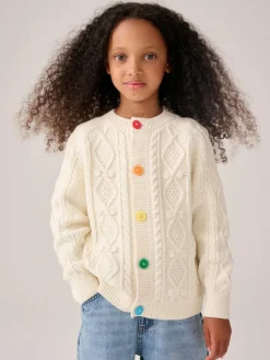Online Little Bird by Jools Oliver Knitted Cable Cotton Cardigan Ecru