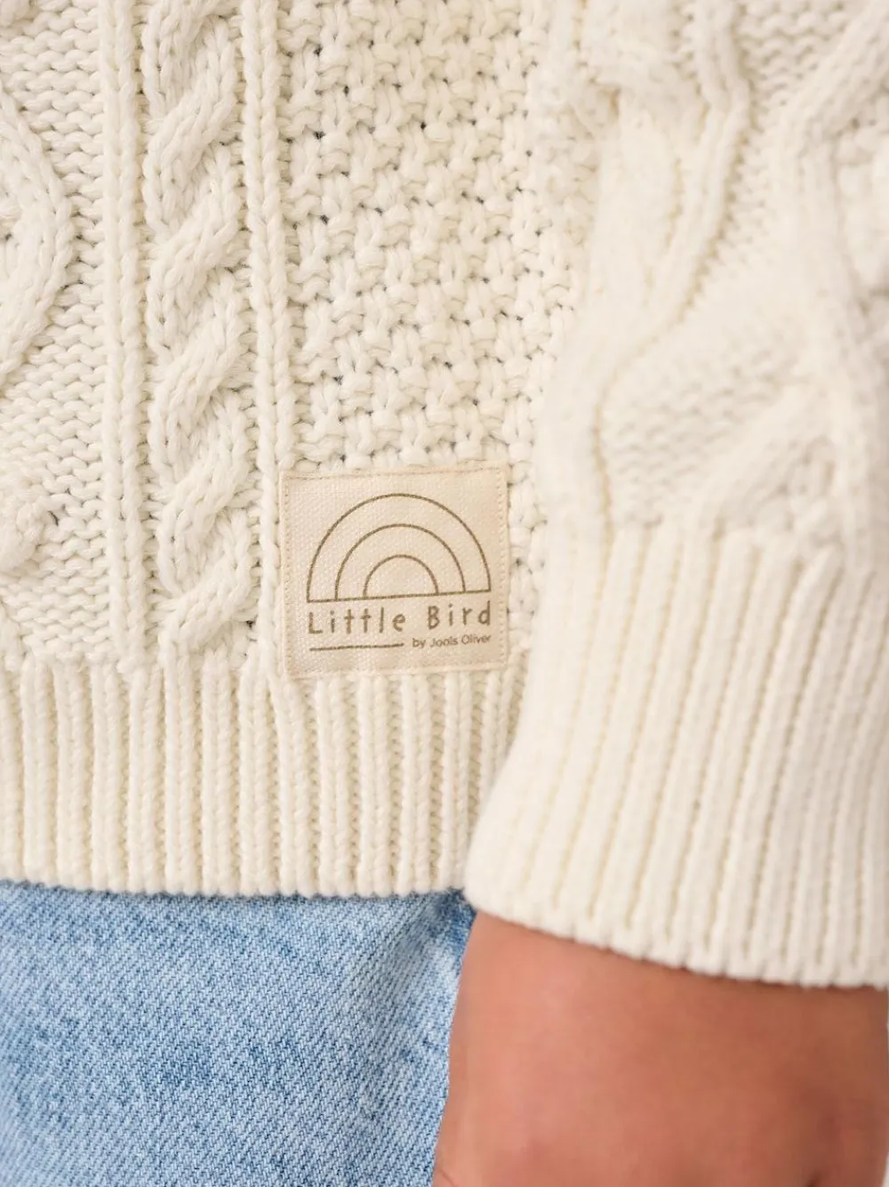 Online Little Bird by Jools Oliver Knitted Cable Cotton Cardigan Ecru