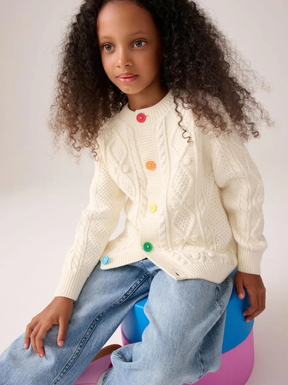 Online Little Bird by Jools Oliver Knitted Cable Cotton Cardigan Ecru