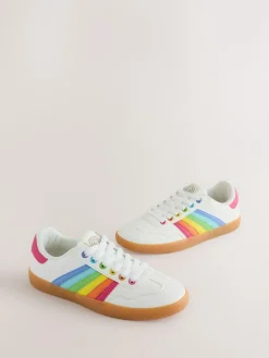 Hot Little Bird by Jools Oliver Older Gum Sole Trainers with Rainbow Stripe White
