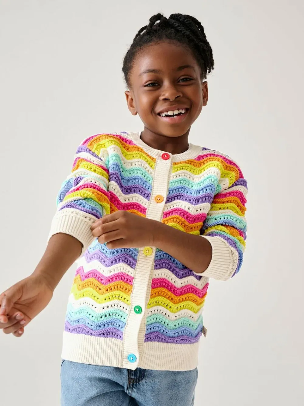 Discount Little Bird by Jools Oliver Multi 100% Cotton Wavy Stripe Knitted Cardigan