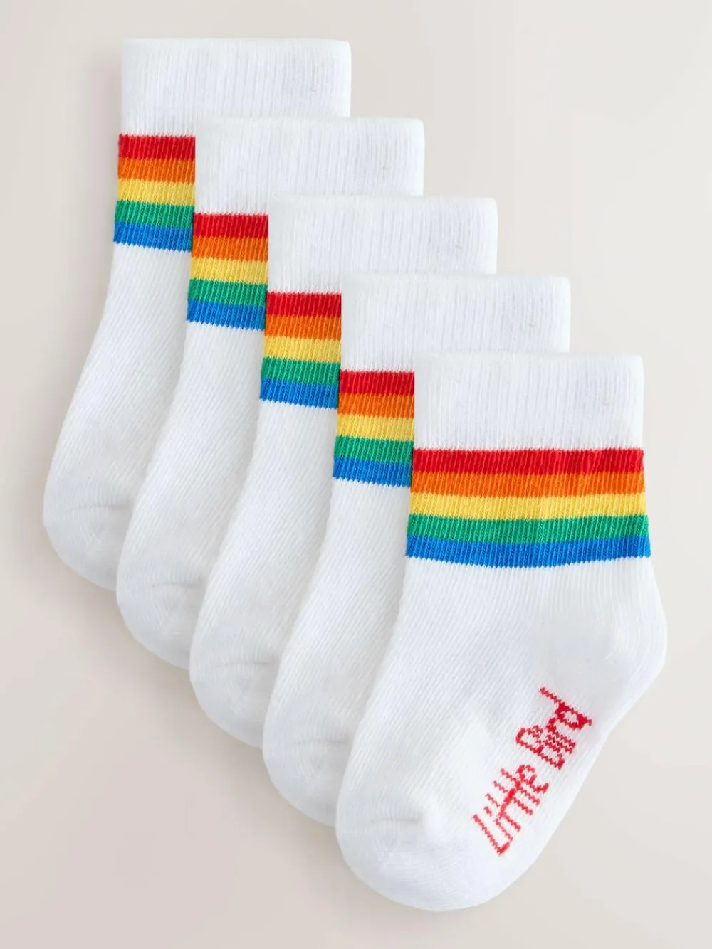 Best Little Bird by Jools Oliver White Bright Rainbow Stripe Socks Baby 5 Pack