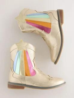 Best Little Bird by Jools Oliver Gold Metallic Western Ankle Boots