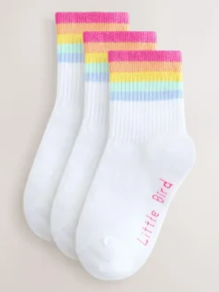 Discount Little Bird by Jools Oliver Ankle Socks 3 Pack White Pastel Rainbow Stripe