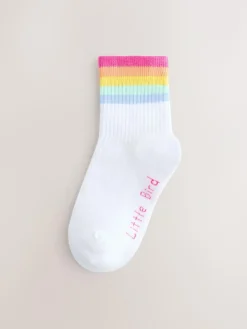 Discount Little Bird by Jools Oliver Ankle Socks 3 Pack White Pastel Rainbow Stripe
