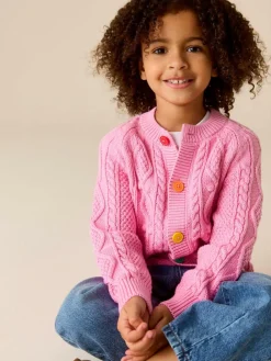 Discount Little Bird by Jools Oliver Knitted Cable Cotton Cardigan Pink