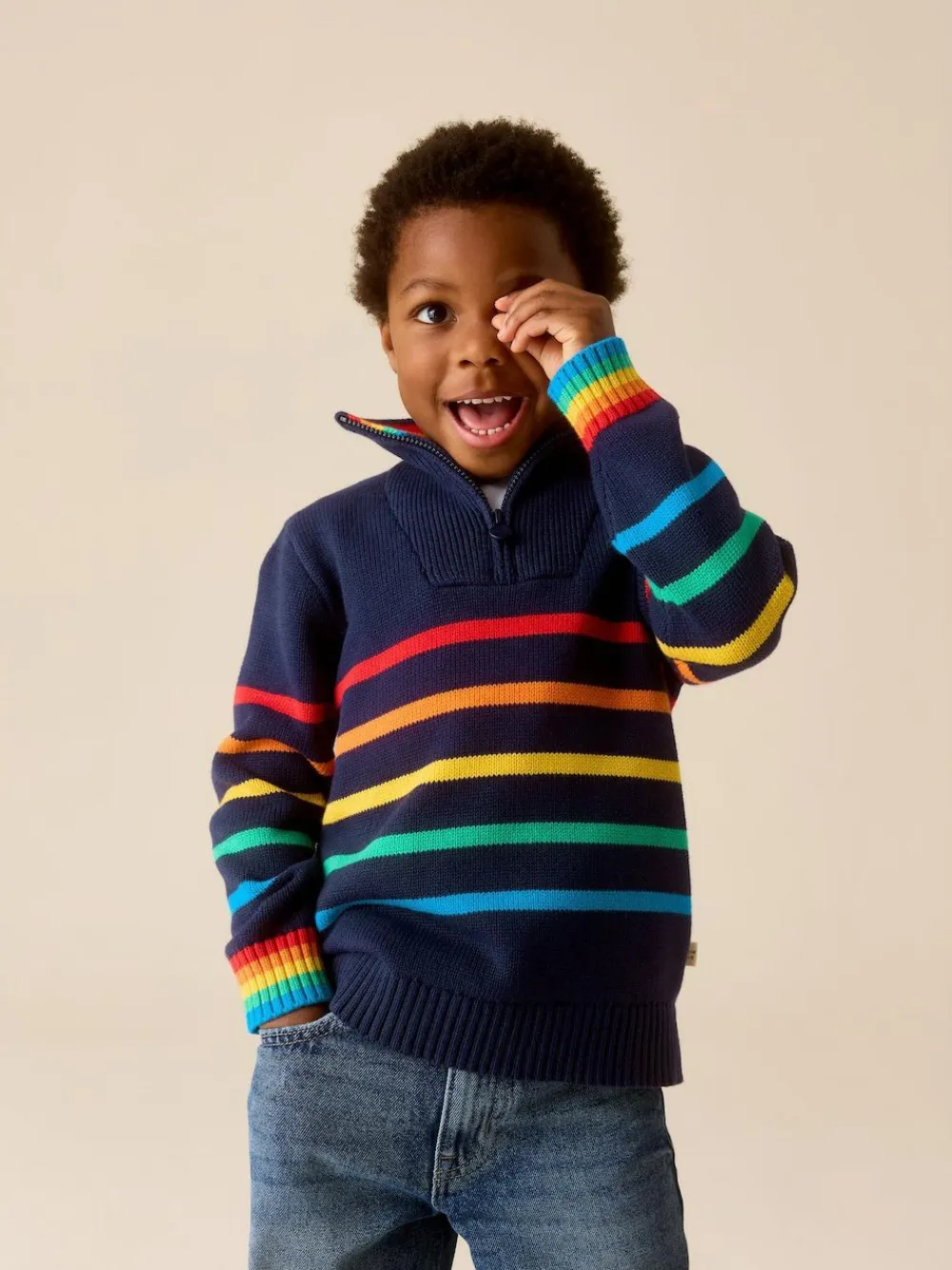 Little Bird by Jools Oliver Navy Knitted Long Sleeve 1/4 Zip Jumper