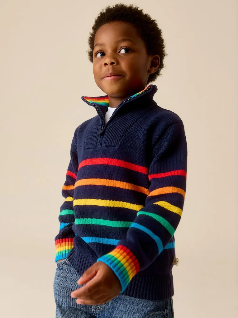Little Bird by Jools Oliver Navy Knitted Long Sleeve 1/4 Zip Jumper