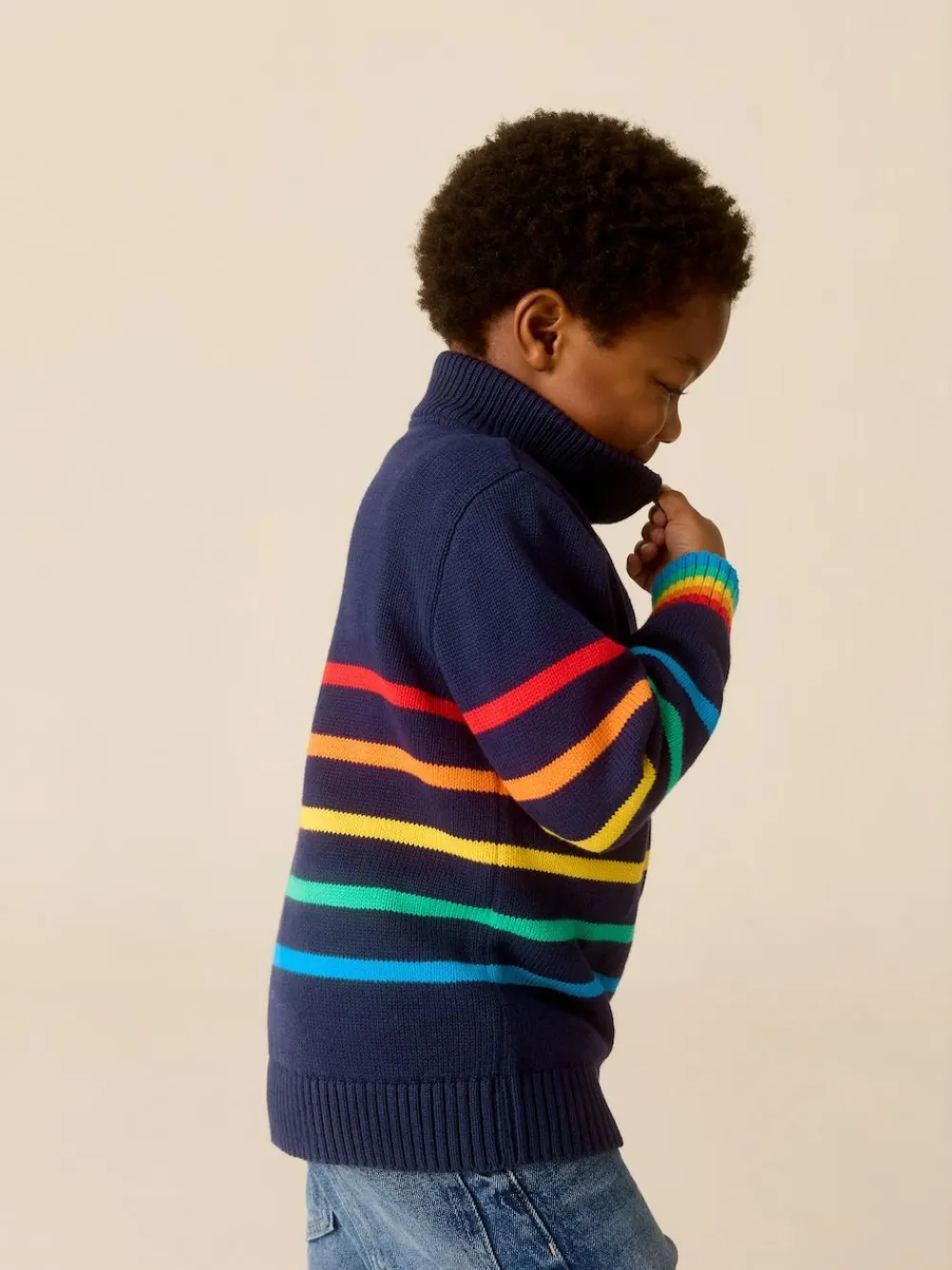 Little Bird by Jools Oliver Navy Knitted Long Sleeve 1/4 Zip Jumper