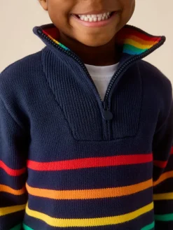 Little Bird by Jools Oliver Navy Knitted Long Sleeve 1/4 Zip Jumper