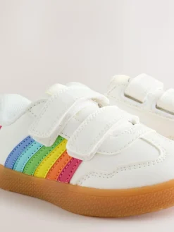 Little Bird by Jools Oliver White Younger Gum Sole Trainers with Rainbow Stripe^ Sneakers|Sneakers
