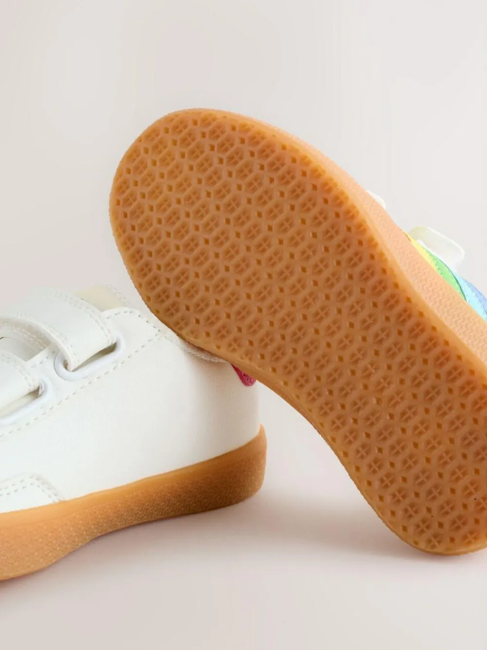 Little Bird by Jools Oliver White Younger Gum Sole Trainers with Rainbow Stripe^ Sneakers|Sneakers