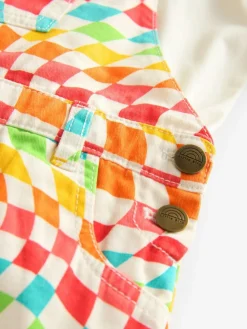 Outlet Little Bird by Jools Oliver Multi Rainbow Checkerboard Twill Dungarees