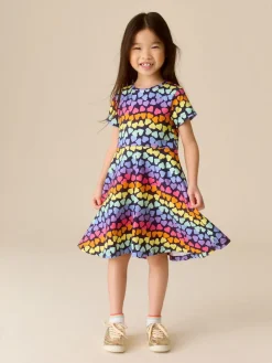 Discount Little Bird by Jools Oliver Rainbow Hearts Short Sleeve Jersey Skater Dress