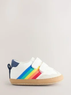 Little Bird by Jools Oliver White Rainbow Tape Gum Sole Trainers Padders^BOY Sneakers|Sneakers