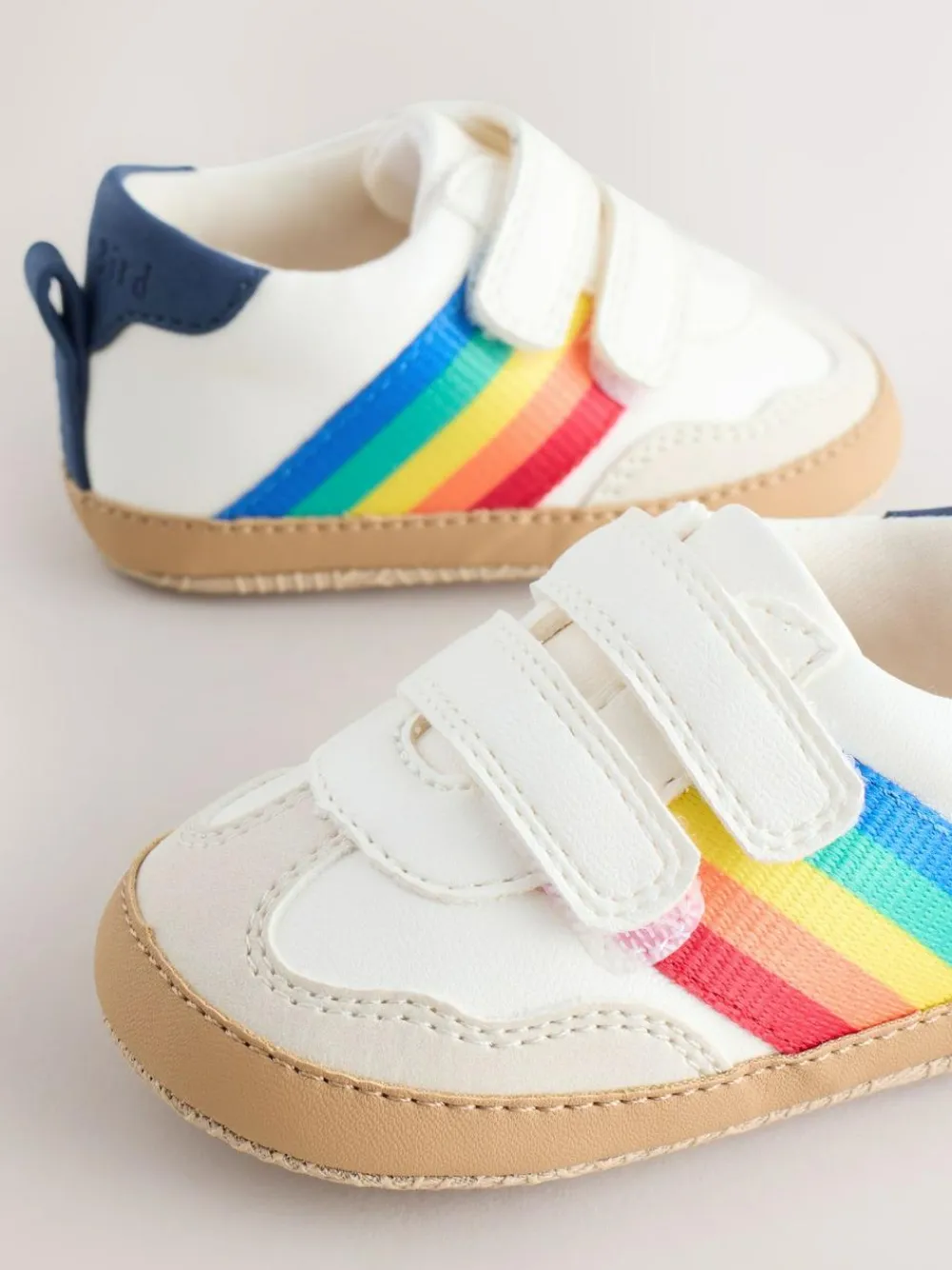 Little Bird by Jools Oliver White Rainbow Tape Gum Sole Trainers Padders^BOY Sneakers|Sneakers