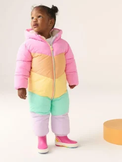 Little Bird by Jools Oliver Pink Pastel Rainbow Colourblock Shower Resistant Snowsuit^ Coats, Jackets & Pramsuits|Coats, Jackets & Pramsuits