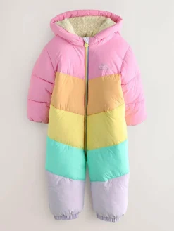 Little Bird by Jools Oliver Pink Pastel Rainbow Colourblock Shower Resistant Snowsuit^ Coats, Jackets & Pramsuits|Coats, Jackets & Pramsuits