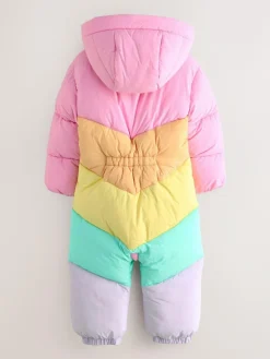 Little Bird by Jools Oliver Pink Pastel Rainbow Colourblock Shower Resistant Snowsuit^ Coats, Jackets & Pramsuits|Coats, Jackets & Pramsuits